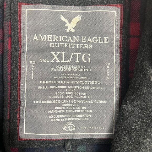 American Eagle Wool Blend Jacket Mens XL Gray Zip Up Plaid Lined Outerwear - Picture 3 of 15
